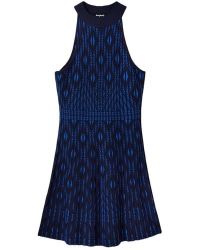 Desigual Short Geometric Knit Dress - Blue