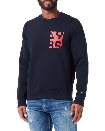 Tommy Hilfiger Sweatshirts Met Ronde Hals En Borstprint Voor - Blauw