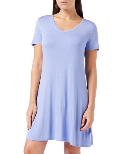 Amazon Essentials Vestido con Vuelo de ga Corta con Cuello en Pico Mujer - Azul