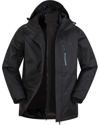 Mountain Warehouse In-1 wasserdichte Outdoor--Jacke - Wasserabweisende Laufjacke und Arbeitsjacke bei Regen für - Schwarz