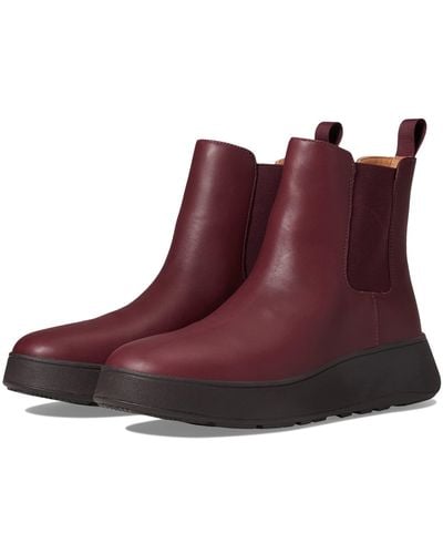 Fitflop F-mode Leather Flatform Chelsea Boots - Red