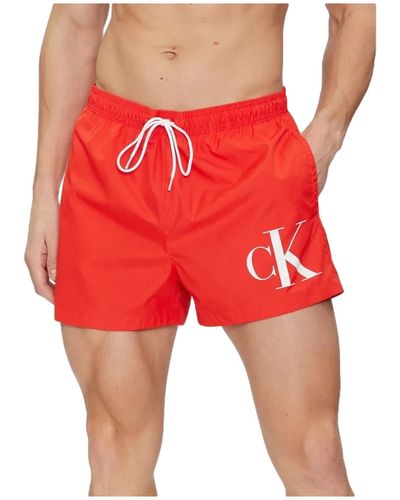 Calvin Klein Large Logo Swim Shorts - Red