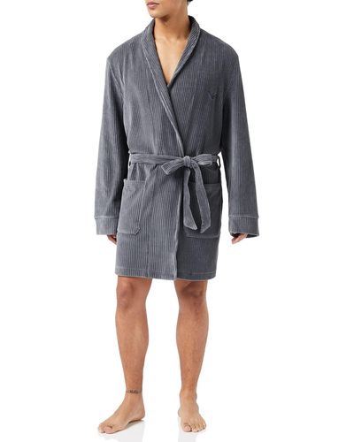Emporio Armani Mens Ribbed Chenille Front Pocket Robe - Gray