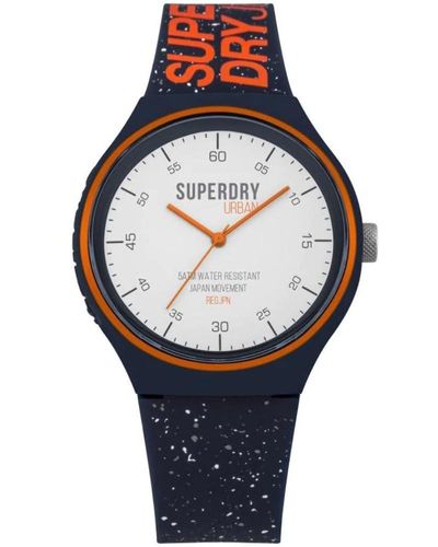 Superdry Erwachsene Analog Quarz Uhr mit Silikon Armband SYG227U - Blau