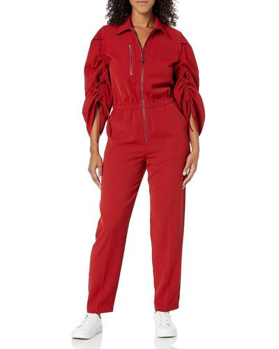 The Drop Flame Scarlet Zip Front Woven Jumpsuit By @kass_stylz - Red