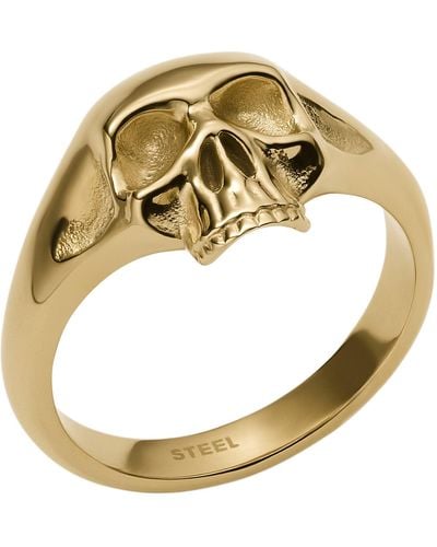 DIESEL Gold Stainless Skull Ring - Metallic
