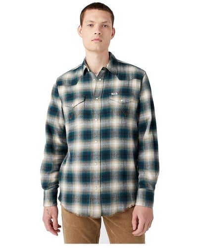 Wrangler LS Western Shirt Maglietta - Blu