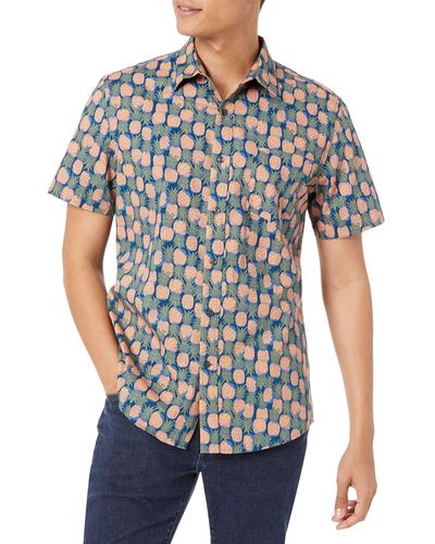 Amazon Essentials Camicia a iche Corte con Stampa Slim Fit Button-Down-Shirts - Blu