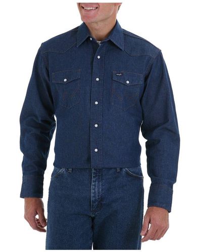 Wrangler Men's Western Work Shirt Firm Finish - Blue (indigo) - 18-36