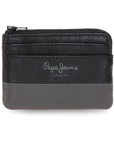 Pepe Jeans Doppio portafoglio verticale con chiusura a scatto nero 8,5 x 10,5 x 1 cm Pelle