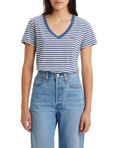 Levi's Perfect V-Neck T-Shirt,Plain Jane Stripe True Navy,XXS - Blau