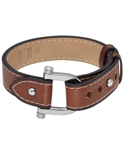Men's Brown Genuine Leather Bracelet with Stainless Steel Cl | Elgin's Fine  Jewelry | Baton Rouge, LA