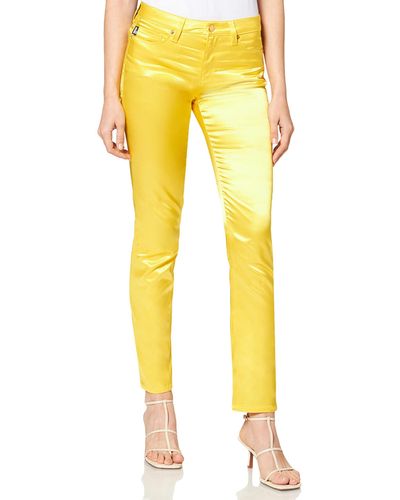 Love Moschino Skinny Five Pocket Trousers With Logo Tab On Back Belt Jeans - Yellow