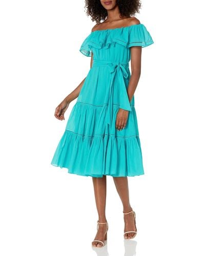 Trina Turk Off The Shoulder Cotton Dress - Blue