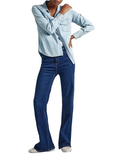 Pepe Jeans Slim Flare Taille Ultra Haute Pl204597 - Bleu