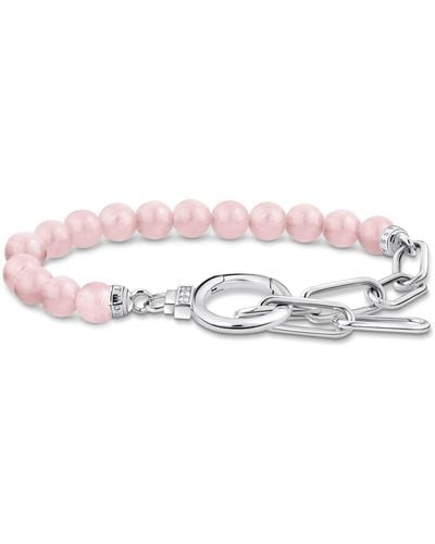 Thomas Sabo Silver Bracelet With Link Chain Elements And Rose Quartz Beads 925 Sterling Silver A2134-035-9 - Pink