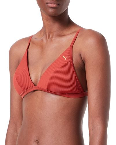 PUMA Swimwear Ribbed Triangle Top Parte Superior de Bikini - Rojo