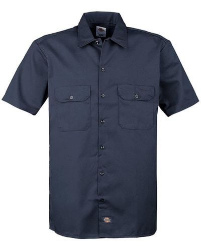 Dickies Mens Short Sleeve Work Big And Tall Button Down Shirt - Blue