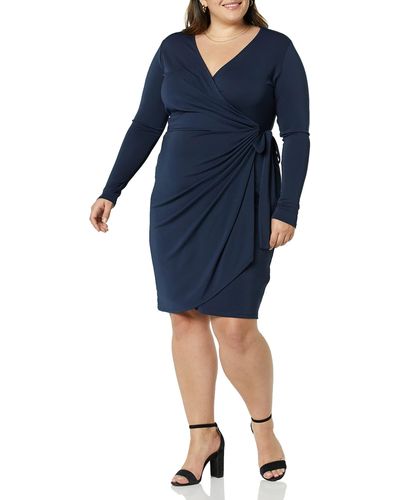 Amazon Essentials Plus Size Long Sleeve Classic Wrap Dress Abito - Blu
