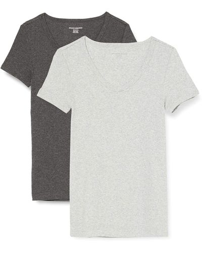 Amazon Essentials Kurzärmeliges T-Shirt mit V-Ausschnitt - Weiß