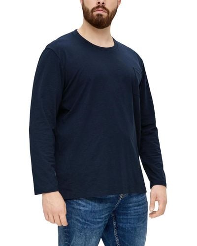 S.oliver Big Size Langarmshirt mit Flammgarnstruktur - Blau