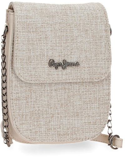 Pepe Jeans Maddie Beige 13.5 X 17.5 X 4 Cm Polyester Shoulder Bag With Faux Leather Details - Grey