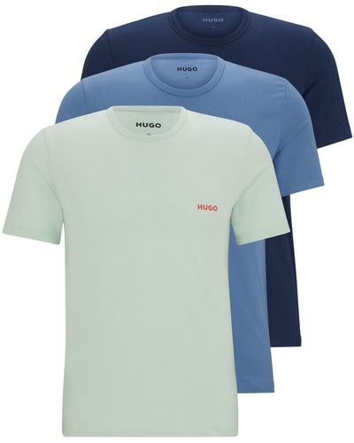 HUGO S T-shirt Rn Triplet P Triple-pack Of Cotton Underwear T-shirts With Logo Print - Blue