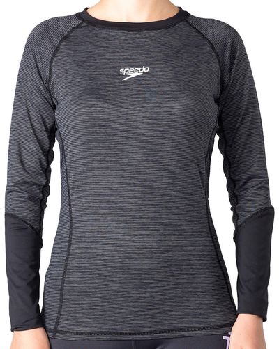 Speedo Casual Female Rash Guard Long Sleeve Swim Shirt Upf 50+ - Grey