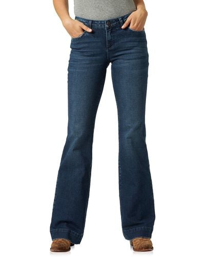 Wrangler Womens Retro Mae Mid Rise Wide Leg Trouser Jeans - Blue