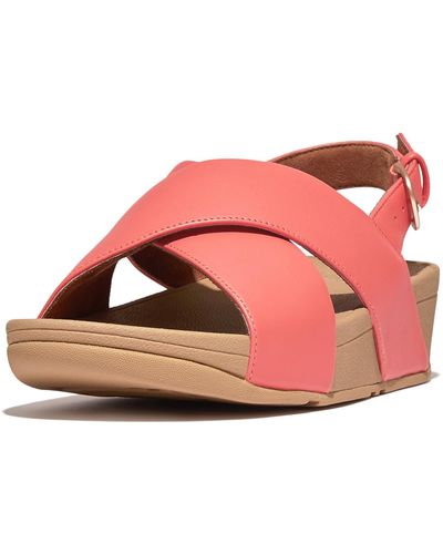 Fitflop Lulu Cross-back Strap Sandals-leather Wedge - Pink