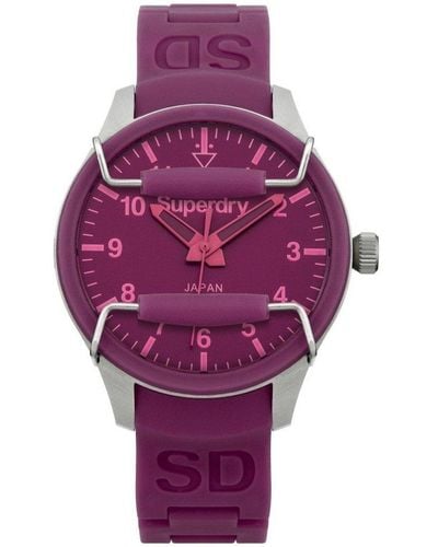 Superdry Syl127p – Watch – Analogue Quartz – Black Dial – Black Silicone - Purple