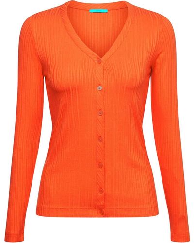 Esprit Langarmshirt Langarm-Top mit geknöpftem V-Ausschnitt (1-tlg) - Orange