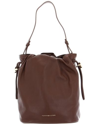 Tommy Hilfiger Luxe Leather Bucket Bag AW0AW14035 Hobo - Braun