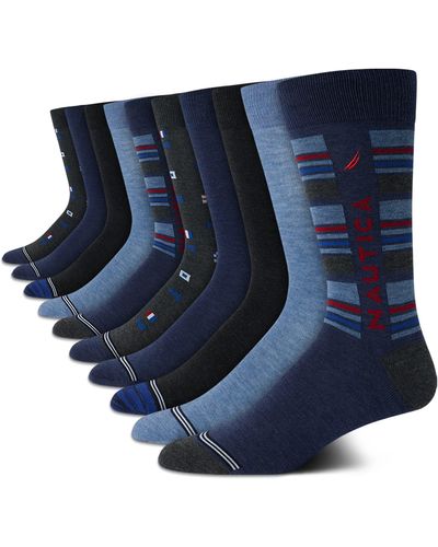 Nautica Lot de 10 paires de chaussettes habillées pour homme - Bleu