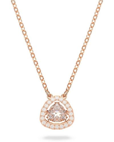 Swarovski Millenia Pendant Necklace With A White Trilliant Cut Crystal On A Rose Gold-tone Setting And Crystal Pavé On A Simple Chain - Metallic