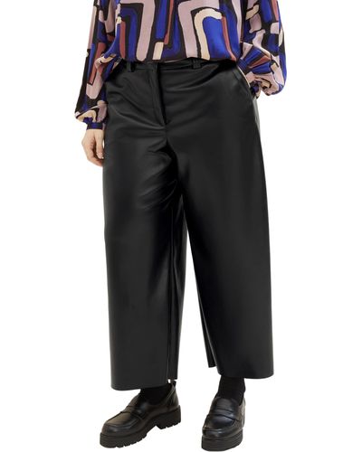 Tom Tailor Plussize Fake-Leder Culotte Hose mit Gürtel - Schwarz