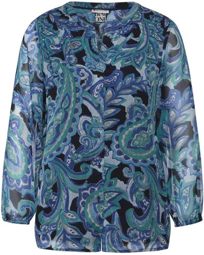 Street One Chiffon Bluse mit Muster intense aqua 46 - Blau