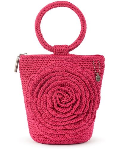 The Sak Ayla Ring Handle Pouch In Crochet - Pink