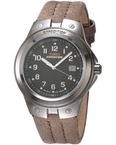 Timex T49631 Expedition Metal Tech Brown Leather Strap Watch - Gray