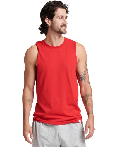 Russell S Dri-power Cotton Blend Sleeveless Muscle Shirts - Red