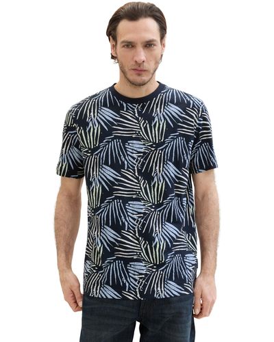 Tom Tailor Basic T-Shirt mit Allover-Print - Blau