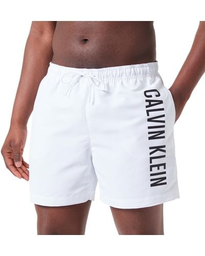 Calvin Klein Uomo Pantaloncino da Bagno Medium Drawstring Lungo - Bianco