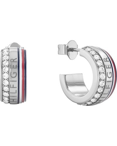Tommy Hilfiger Jewellery Women's Stainless Steel C Shape Earring Embellished With Crystals - 2780623 - Metallic