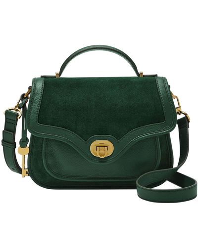 Fossil Heritage Top Handle Crossbody Green Leather For S Zb1818298