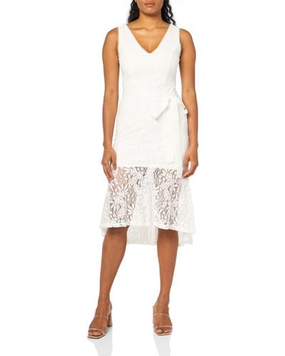 Adrianna Papell Lace Midi Flounce Dress - White