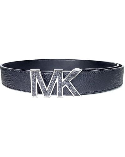 Michael Kors S Silver/black 31 Mm Inlay Buckle Mk Logo Belt Black