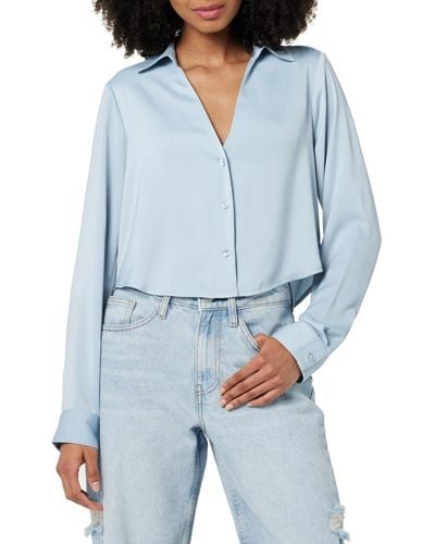 The Drop Harlow Silky Cropped Blouse - Blue