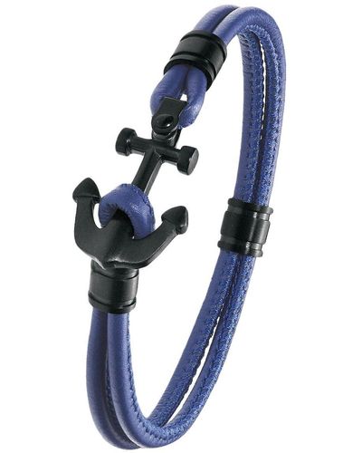 S.oliver Armband mit Anhänger Anker Edelstahl IP Black Lederband blau