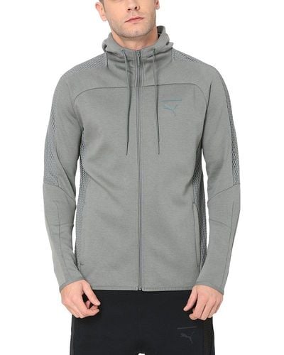 PUMA Evo Net Long Sleeve Zip Up Grey S Hooded Track Jacket 575042 39