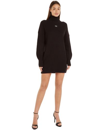 Calvin Klein Pullover-Kleid Woven Label Loose Langarm - Schwarz